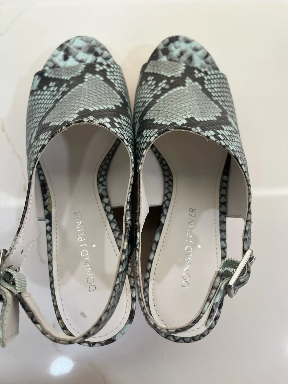 Donald J. Pliner Light Blue Snake-Print Cork Wedge Sandals